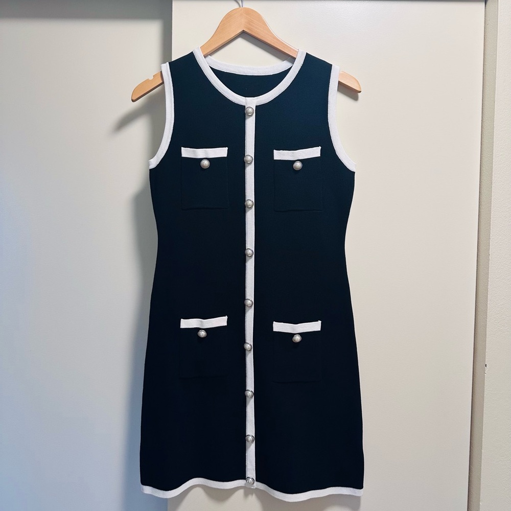 Commense Navy Mini Dress with White Trim - Size M
